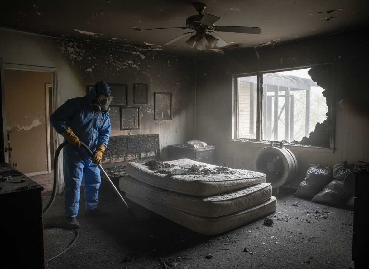 Bedroom fire damage cleanup in Blue Jay